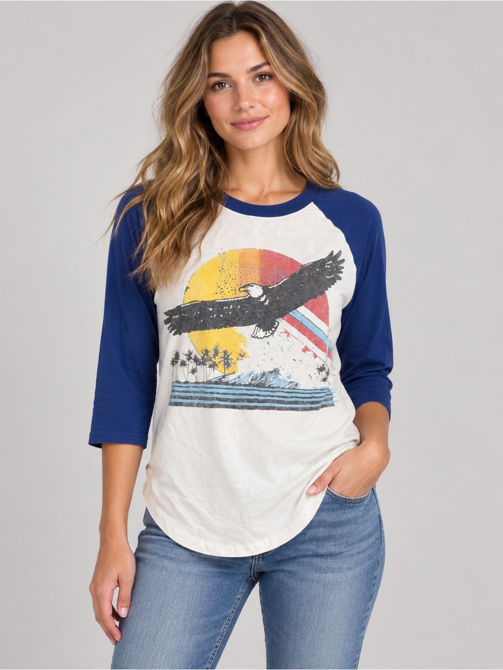 Sol‎ Angeles Blue and White Eagle Graphic Tee